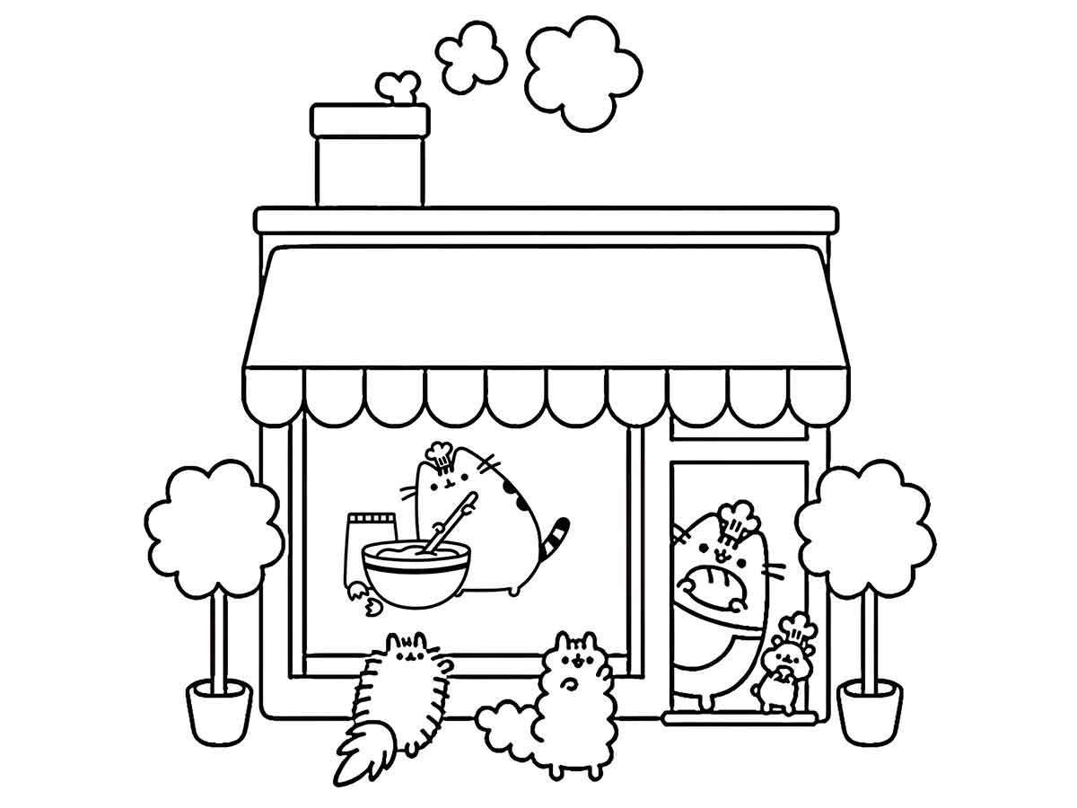 Kawaii House Drawings with Characters to Color