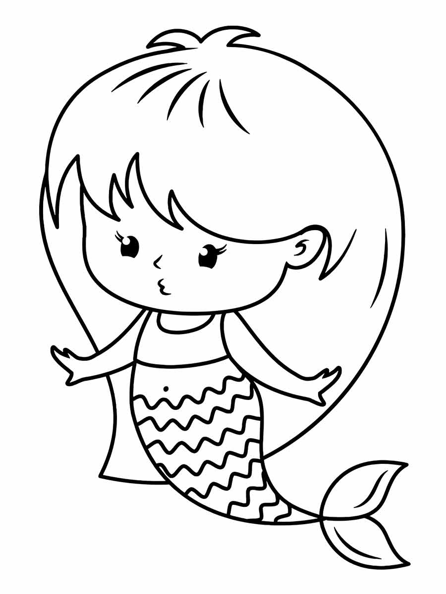 Kawaii Mermaid Coloring Drawing