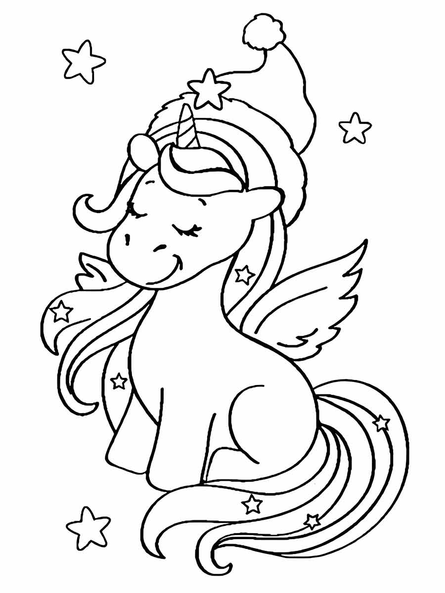 Christmas Unicorn Coloring Page