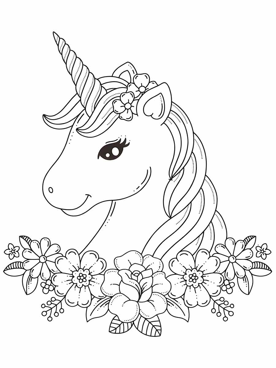 Unicorn Head Coloring Page with Details