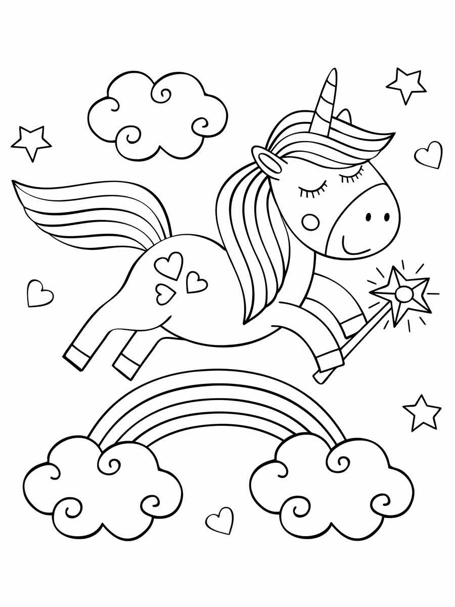 Rainbow Unicorn Coloring Page