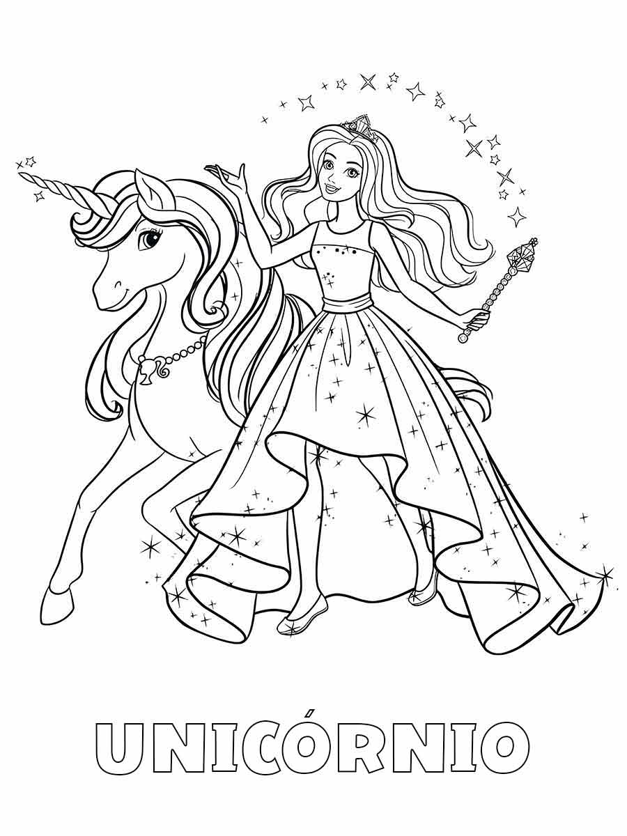 Unicorn Coloring Page to Print with Barbie