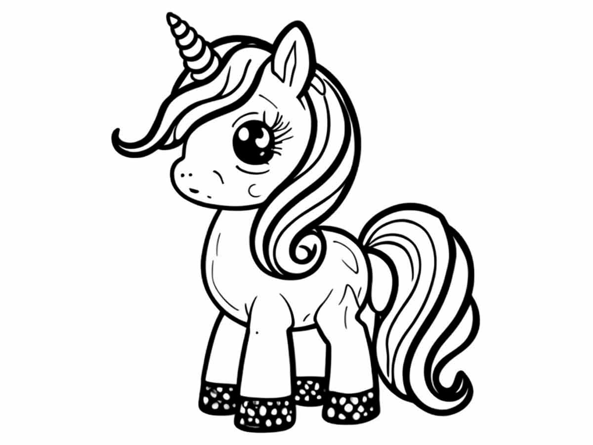 Unicorn Coloring Page with Black Outlines