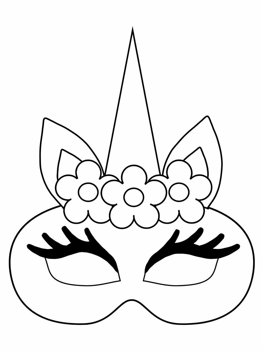 Simple Unicorn Mask Coloring Page with Flowers