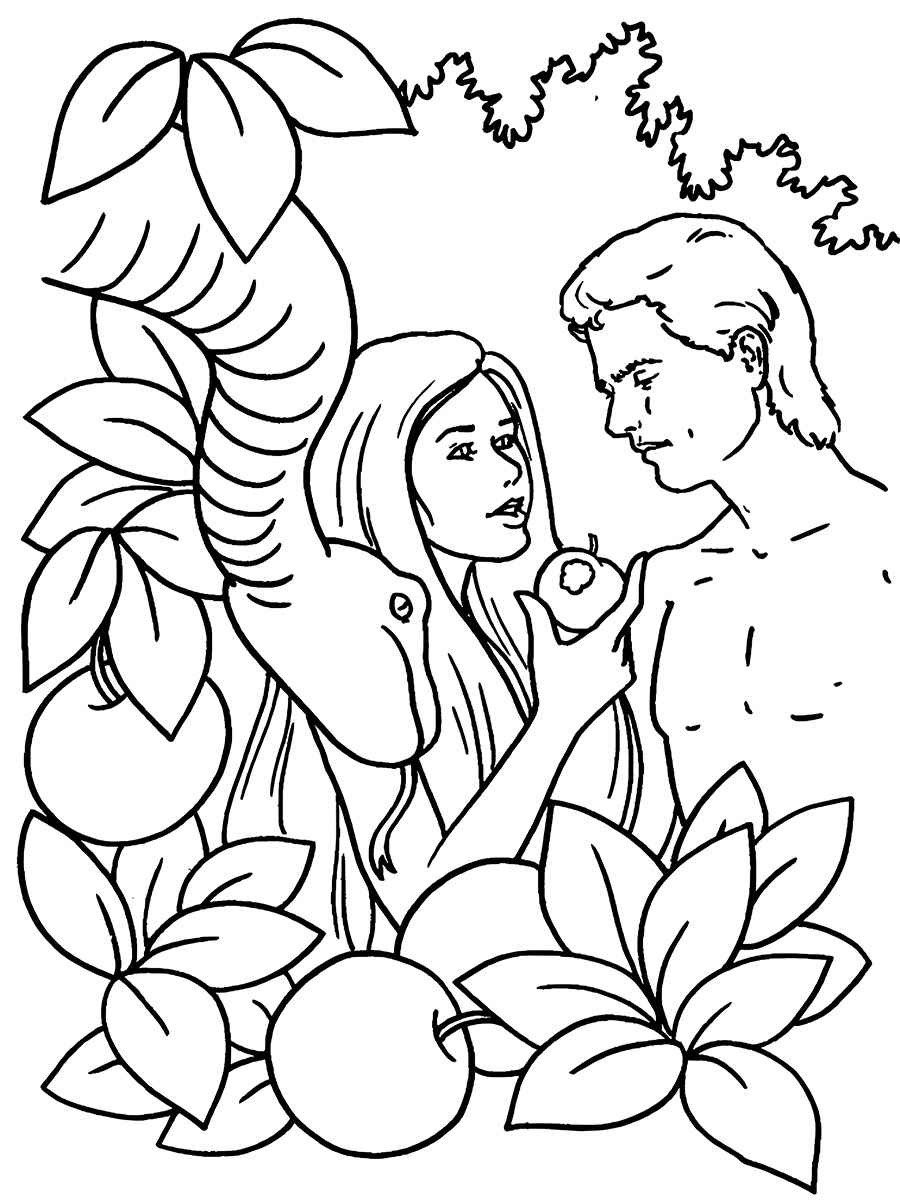 Adam and Eve in Eden Coloring Page