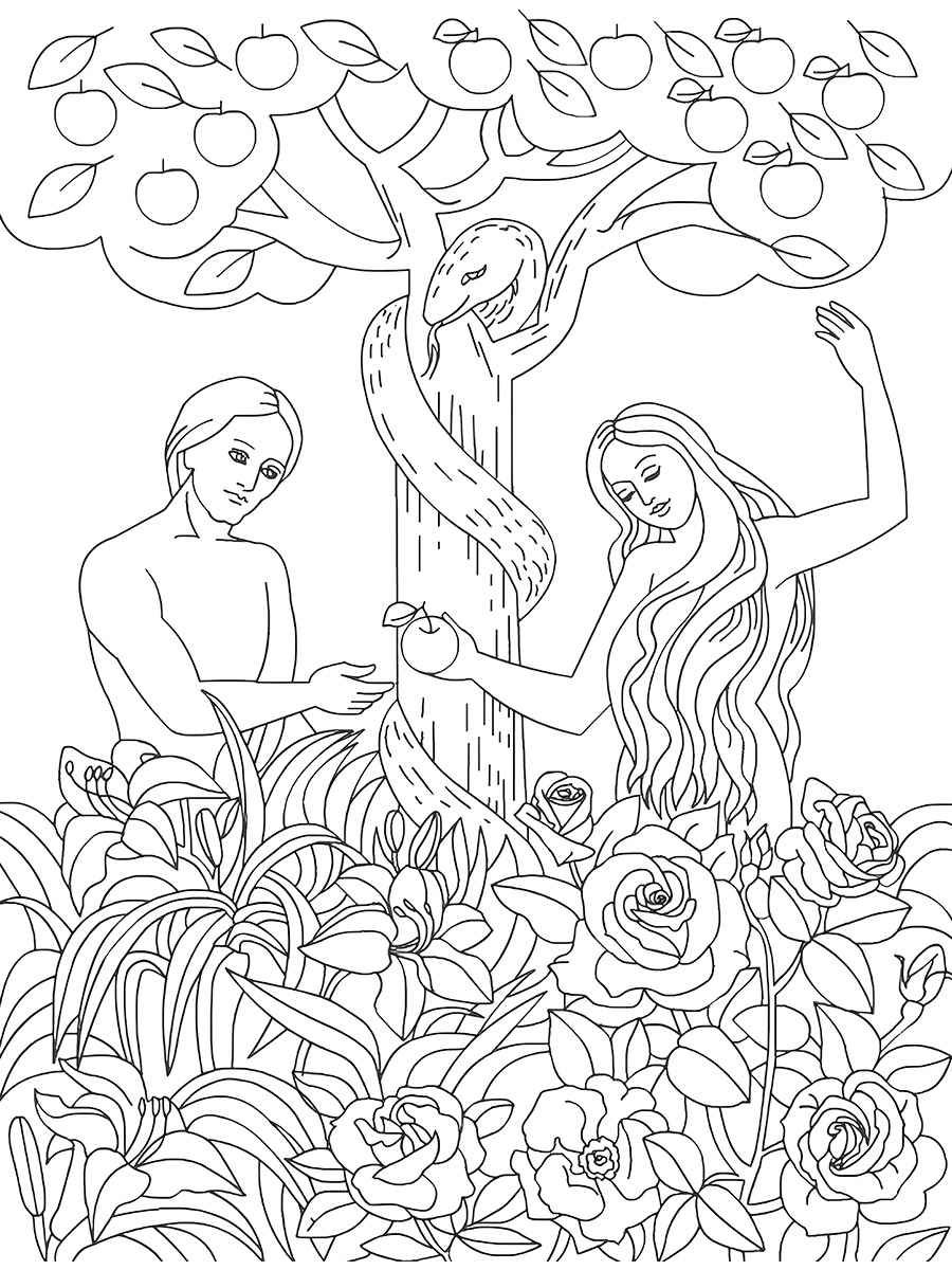 Adam and Eve in Paradise Coloring Page