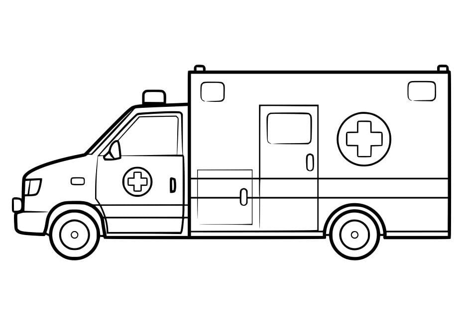 Simple ambulance coloring page suitable for toddlers.