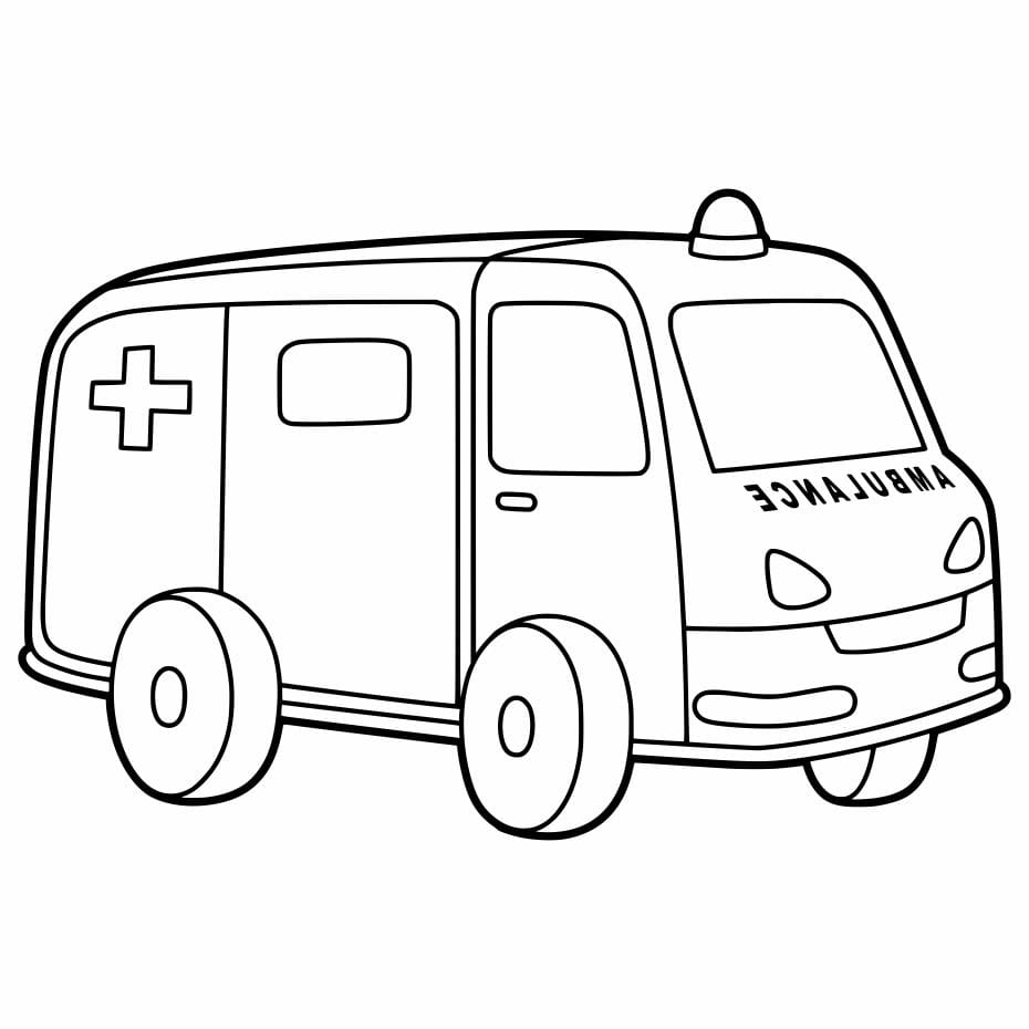 Simple coloring page of an ambulance for toddlers.