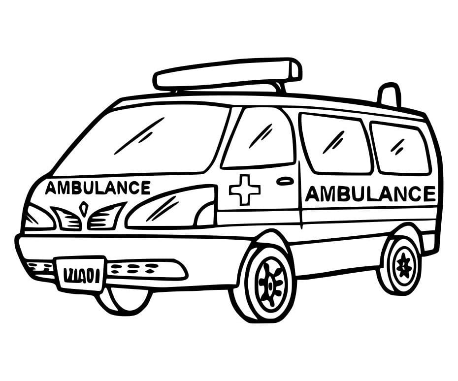 Simple and easy-to-color ambulance page for toddlers.