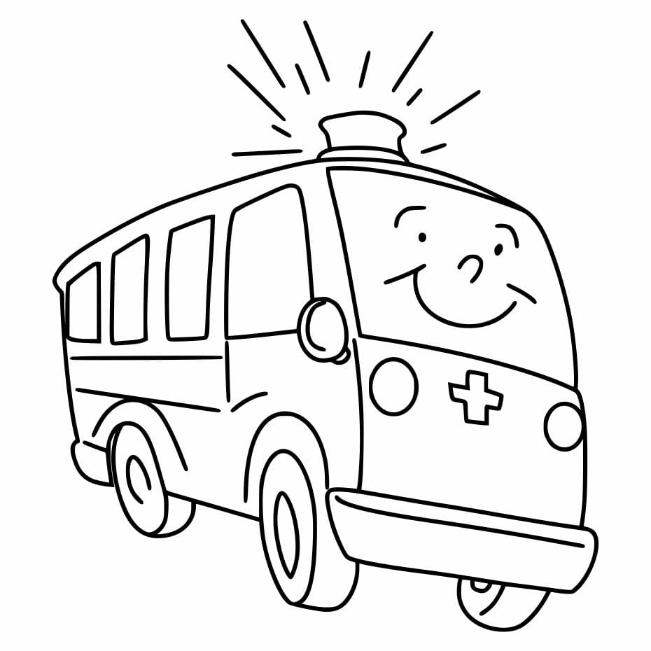 Cute and simple coloring page of an ambulance, perfect for toddlers.