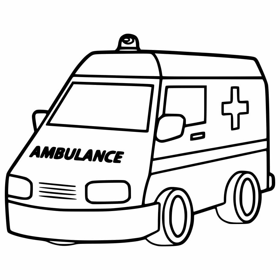 Ambulance coloring page with a simple design for young kids.