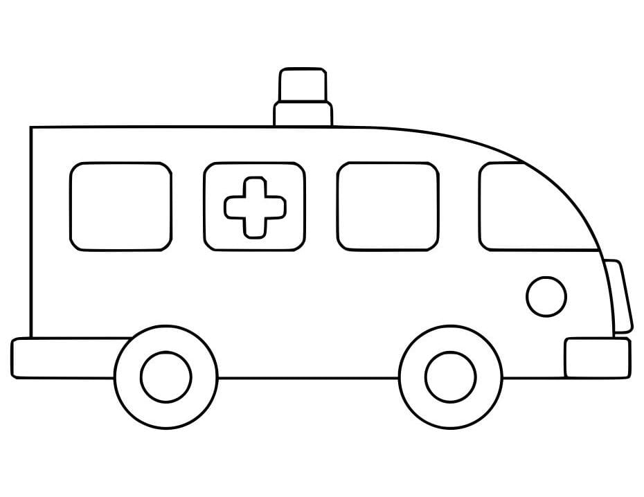 Simple and easy-to-color ambulance page for toddlers.