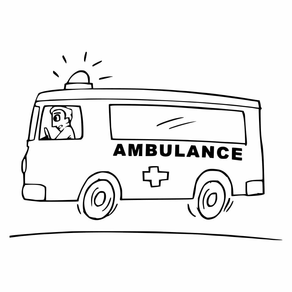 Coloring page of an ambulance with its siren on.