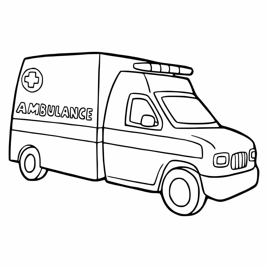 Basic coloring page of an ambulance, great for toddlers.