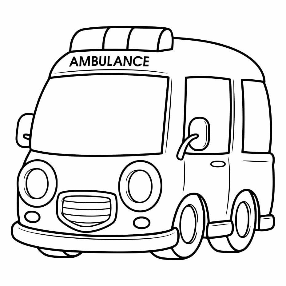 Ambulance coloring page featuring a side view of the vehicle.