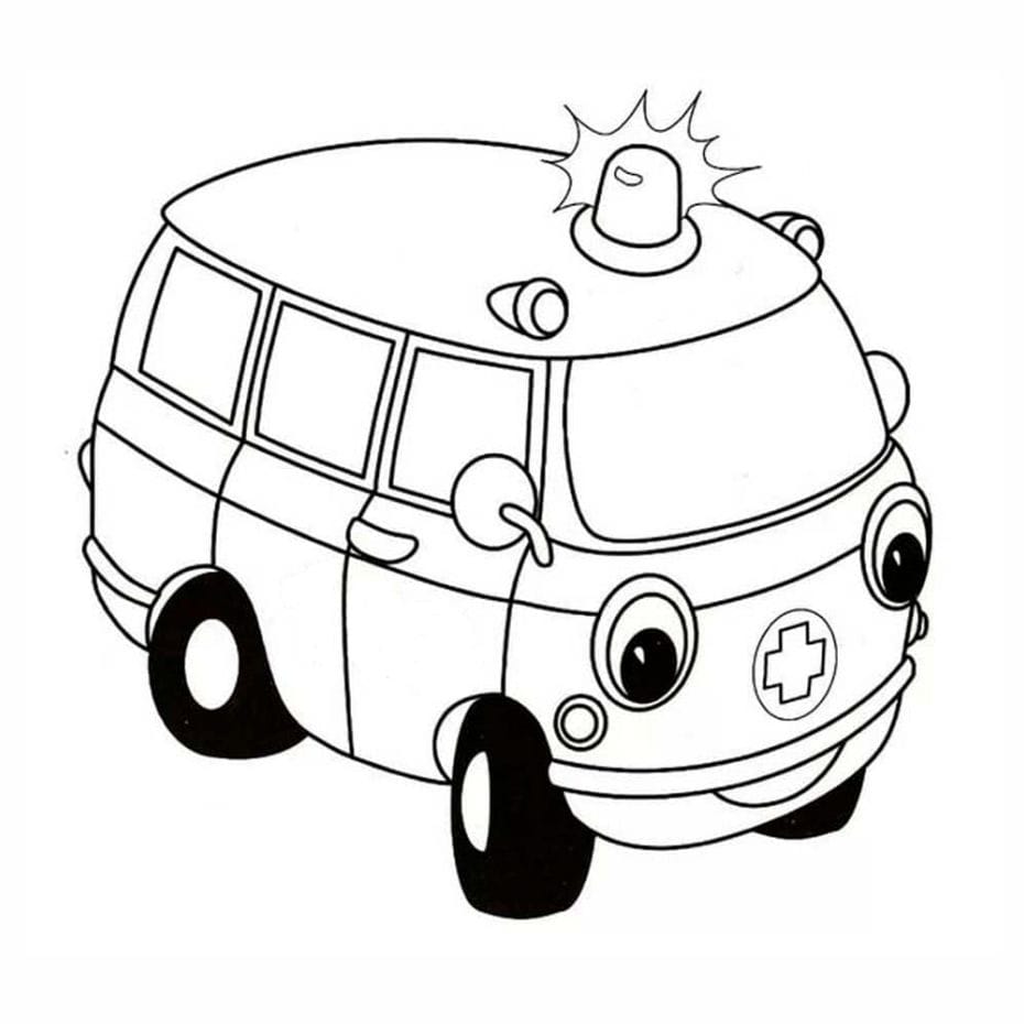 Simple ambulance coloring page ideal for young children.