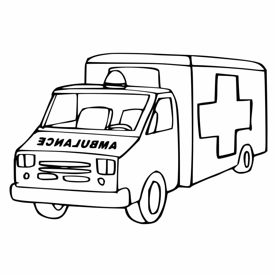 Simple ambulance coloring page for preschoolers.