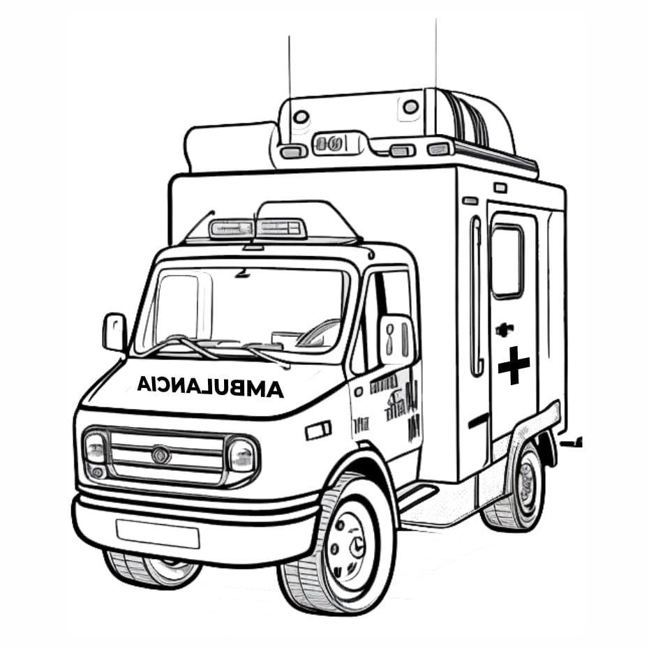 Highly detailed ambulance coloring page, great for older kids.