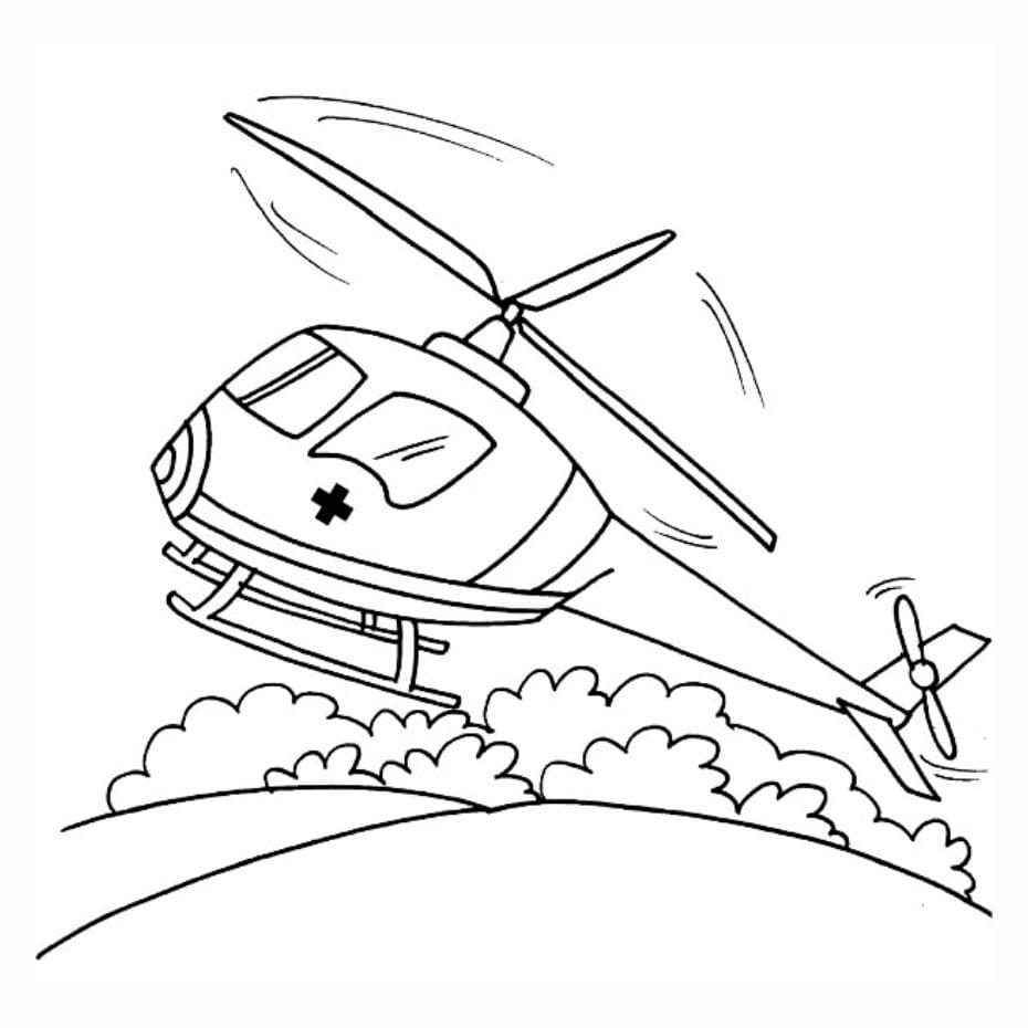 Ambulance helicopter coloring page ideal for young aviation enthusiasts.