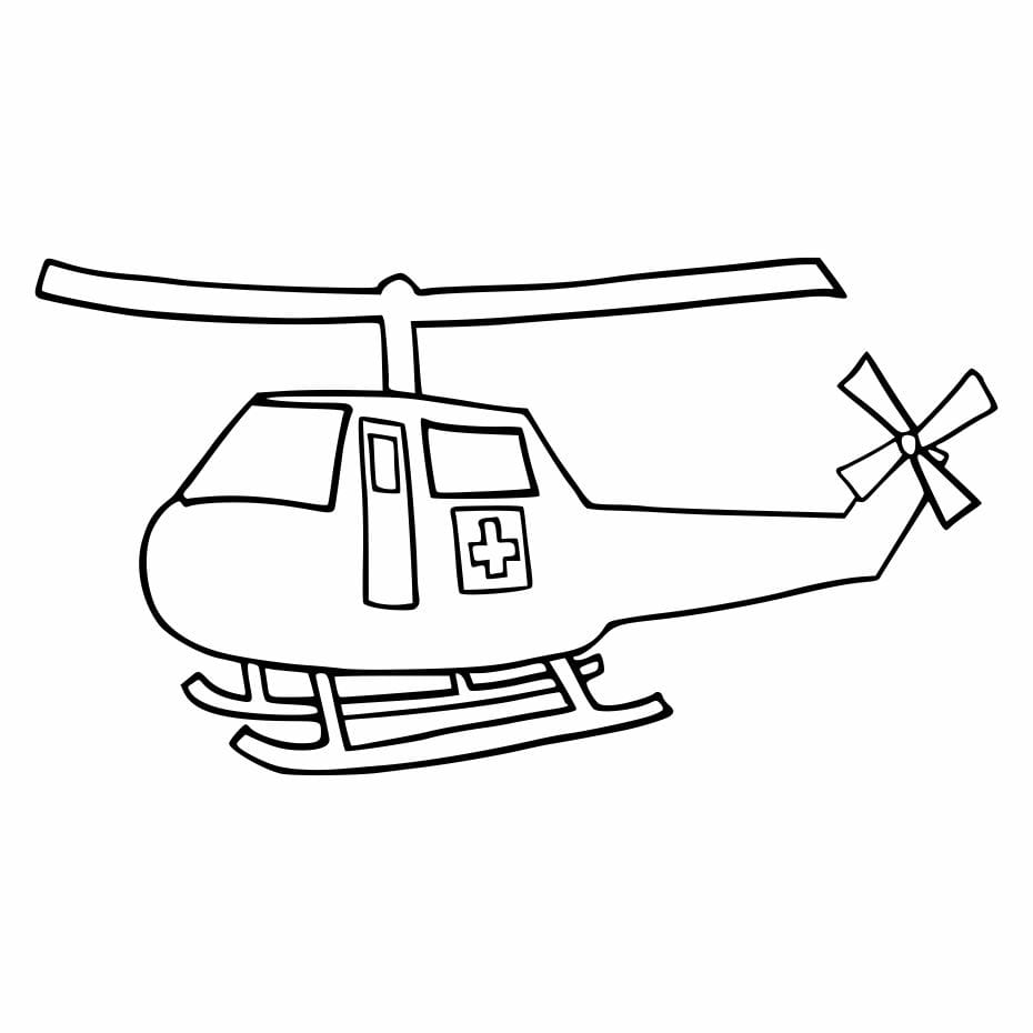 Simple coloring page of an ambulance helicopter for kids.