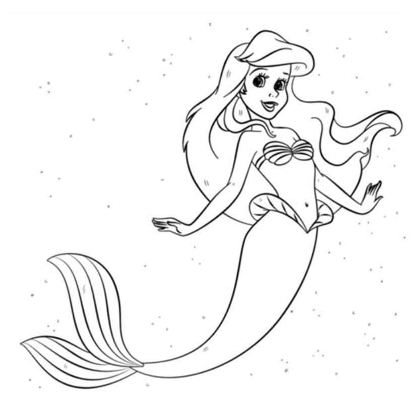 Ariel mermaid coloring page with playful design.