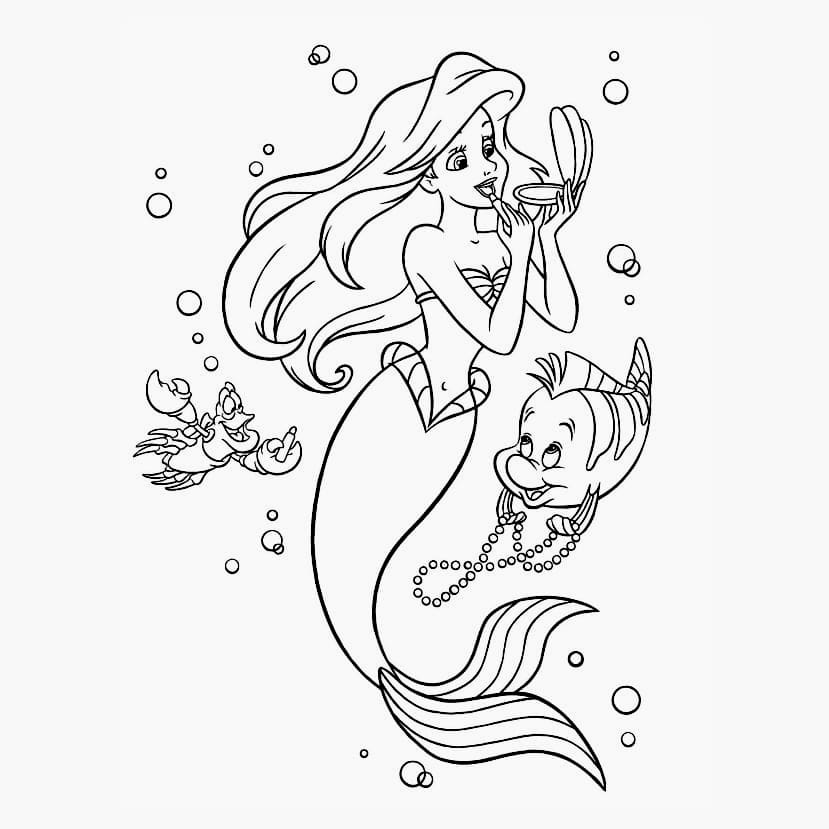 Ariel mermaid coloring page with iconic features.