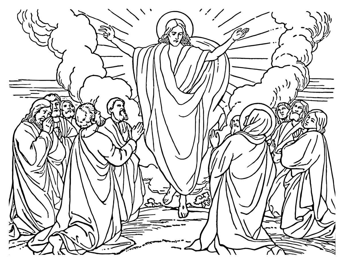 Ascension of Jesus Christ with Disciples Coloring Page