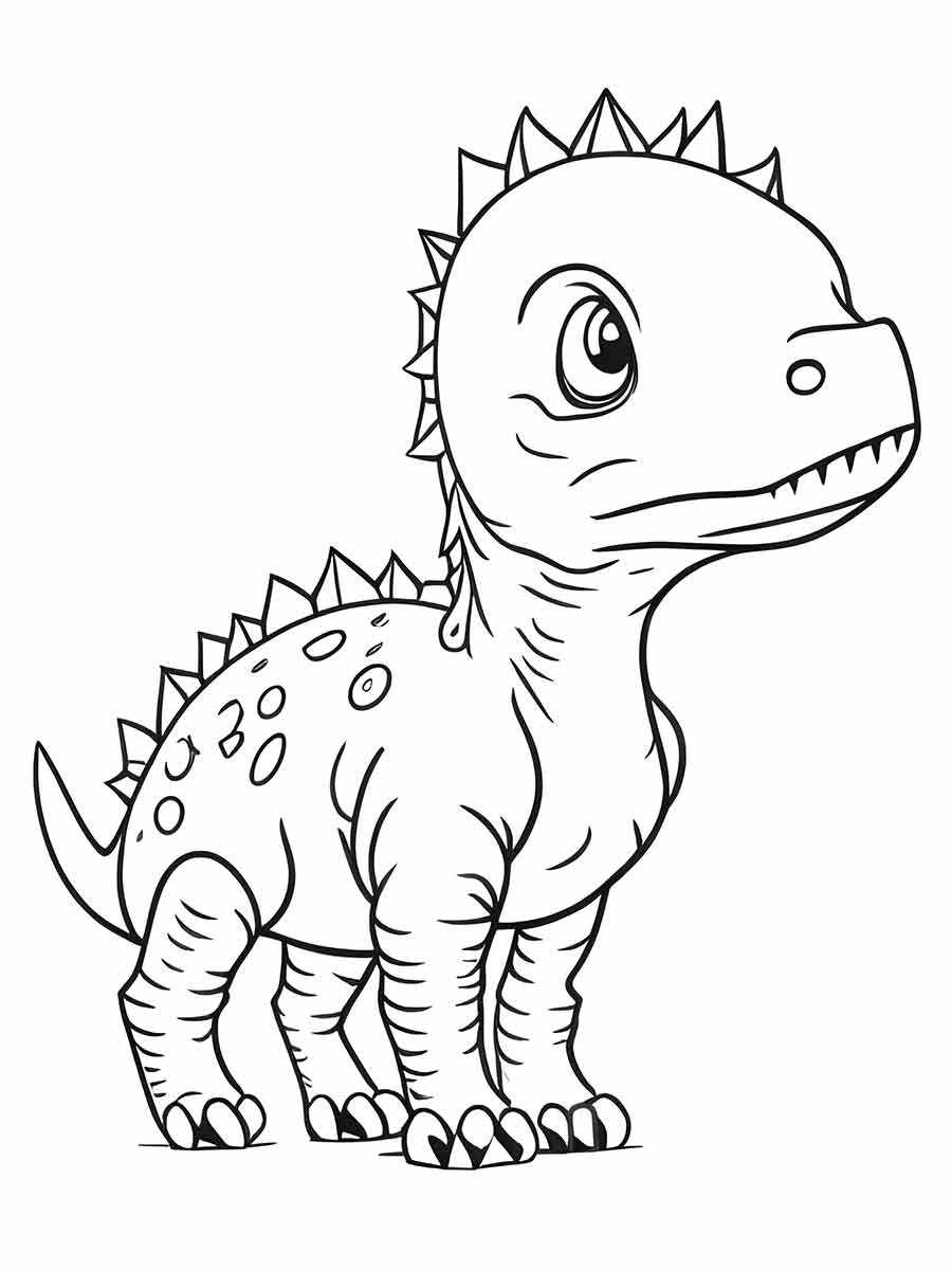 Coloring page of a baby dinosaur.