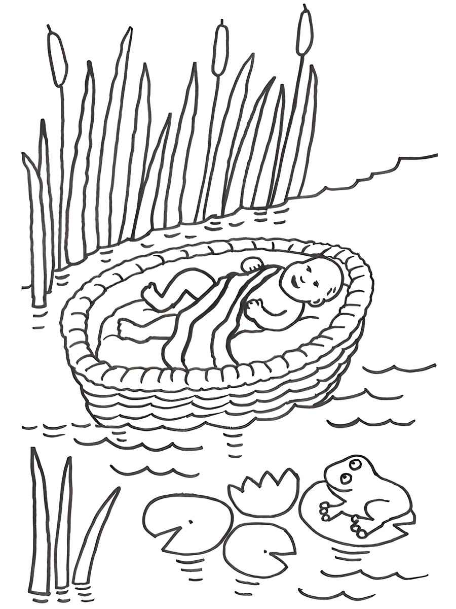 Baby Moses in the Basket Coloring Page