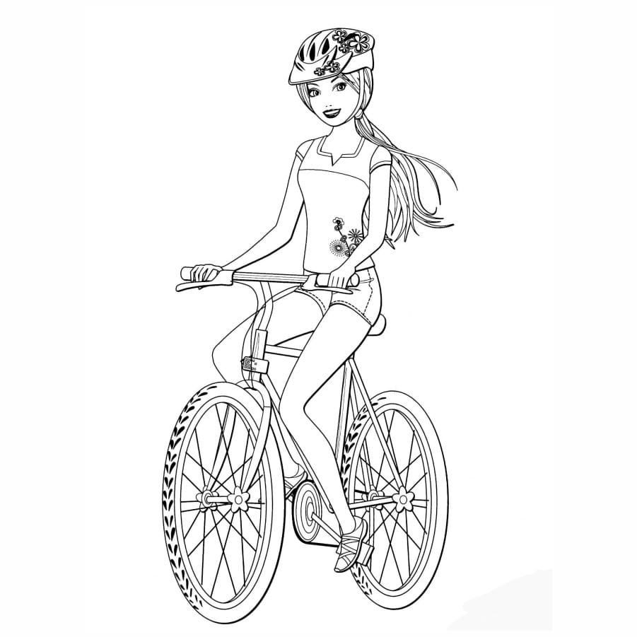 Barbie on a bike coloring page