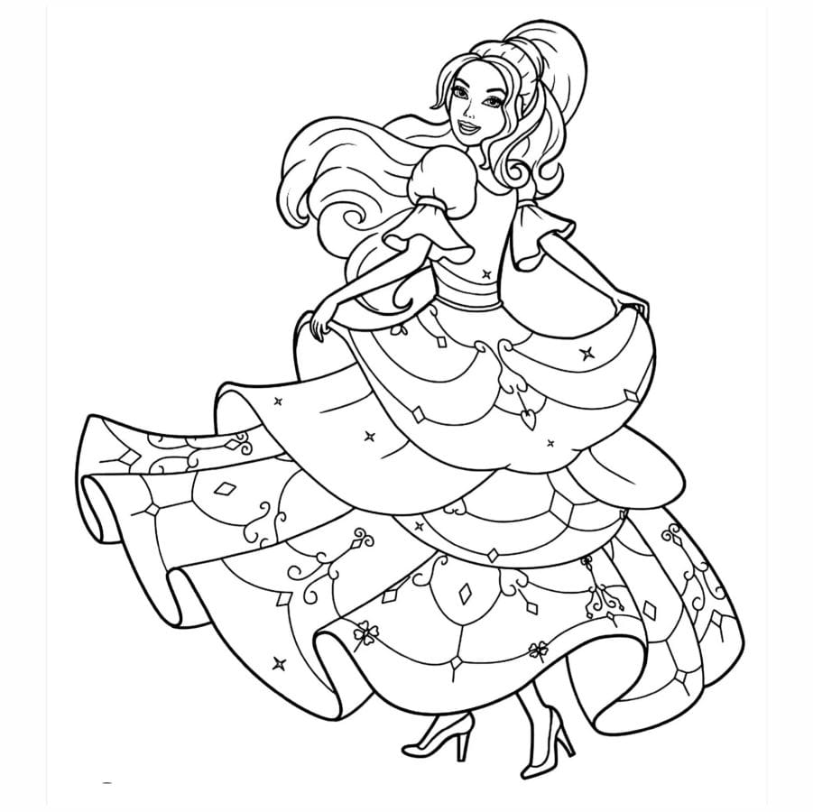 Barbie drawing in a coloring page