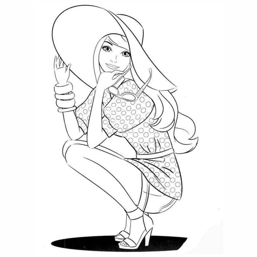 Barbie in a coloring page