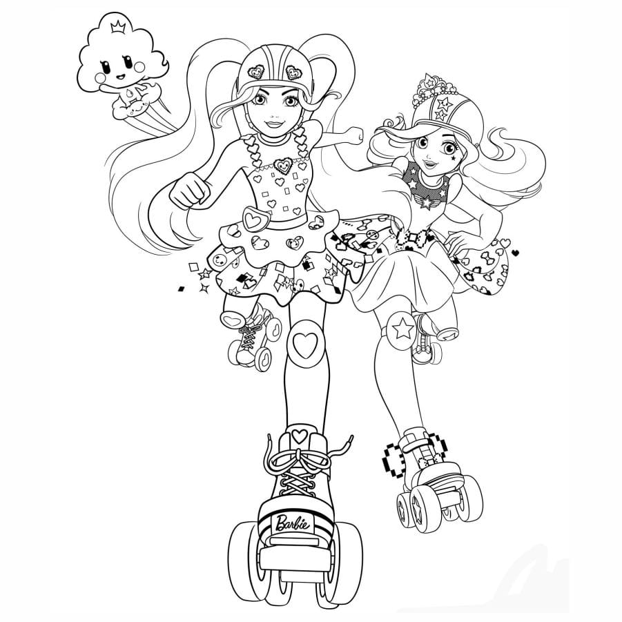 Barbie coloring pages with roller skates