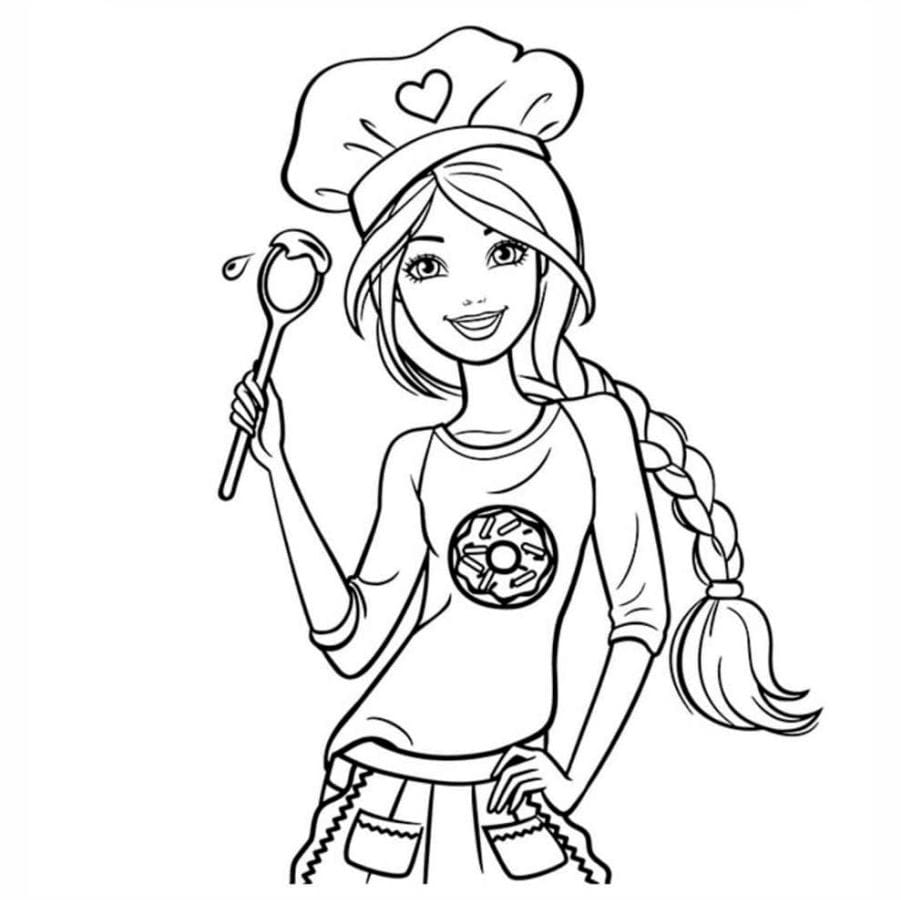 Barbie cooking in a coloring page