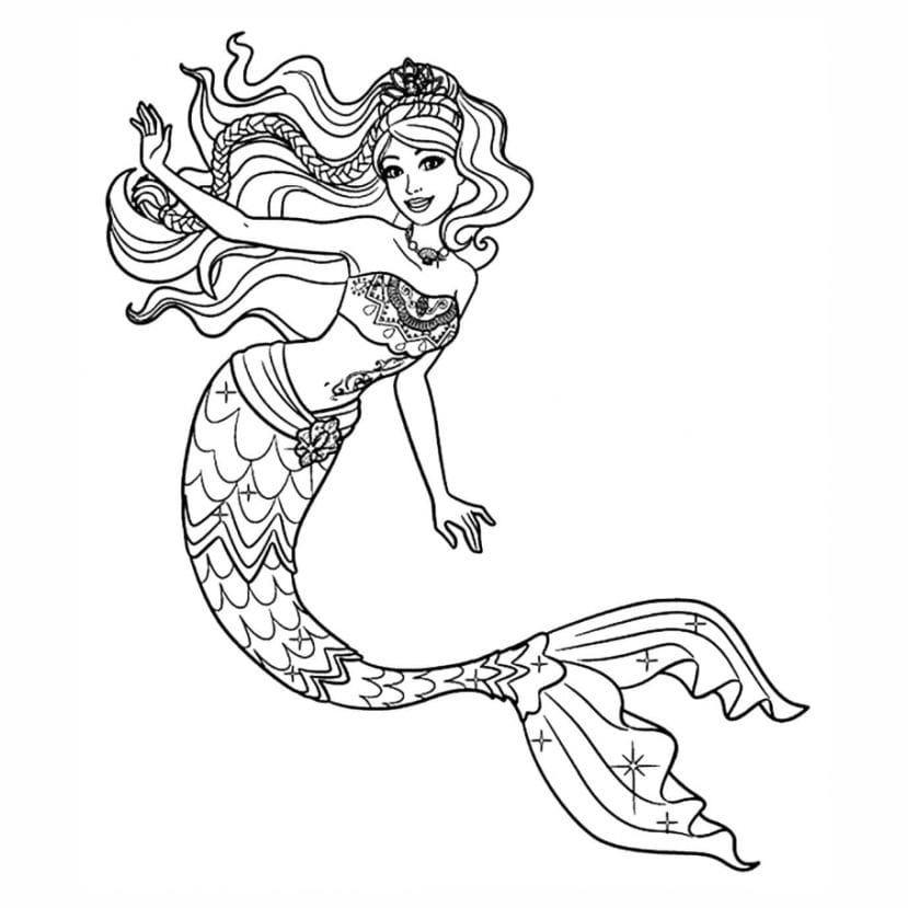 Mermaid Barbie coloring page printable.