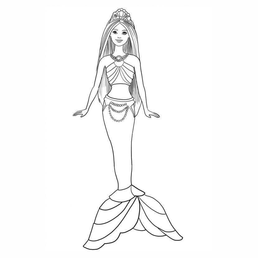 Barbie mermaid coloring page with a sea turtle.