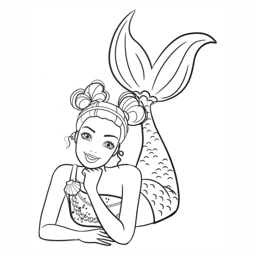 Coloring page of Barbie as a mermaid