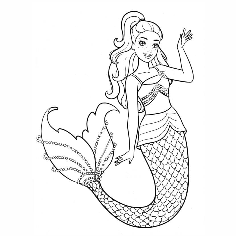 Barbie mermaid coloring page with stylish features.