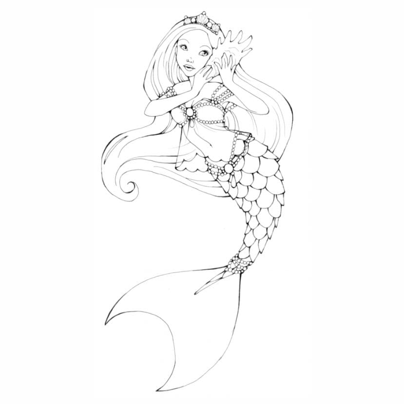 Printable coloring page of a mermaid floating.