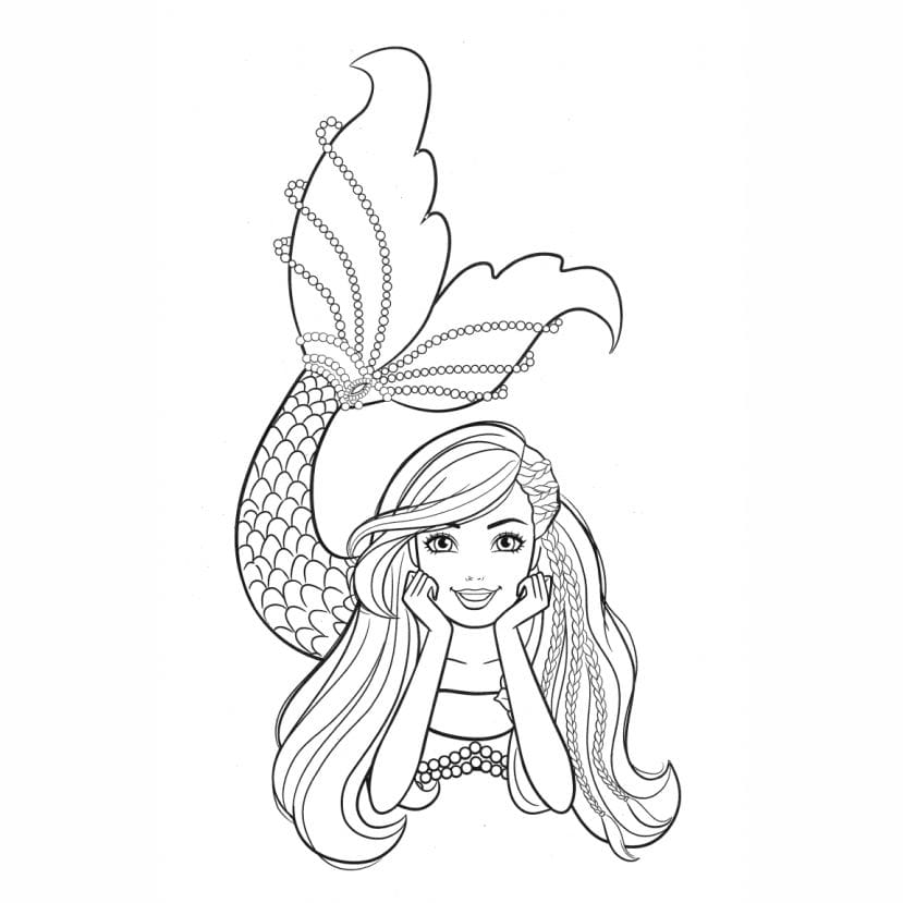 Coloring page of Barbie as a mermaid.