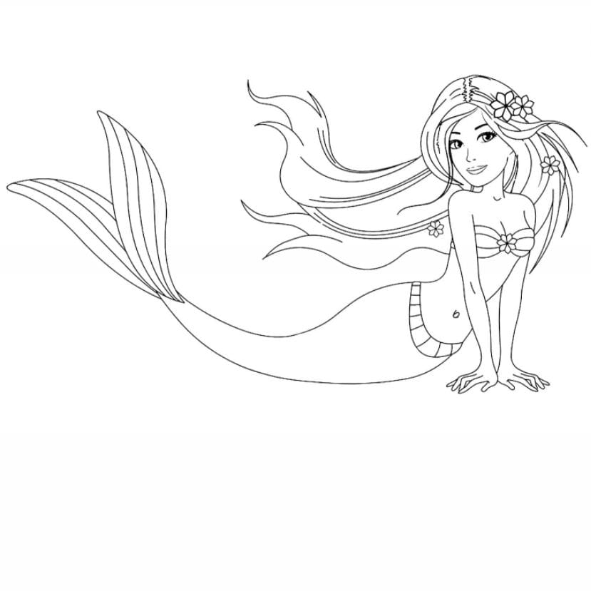 Mermaid Barbie coloring page printable.