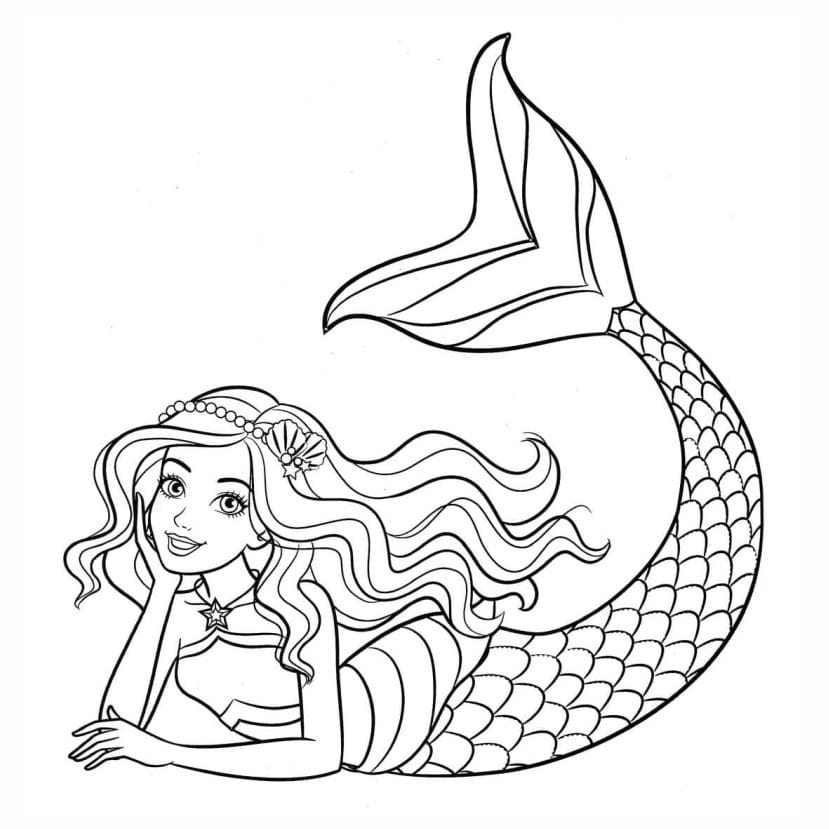 Barbie mermaid coloring page with stylish design.