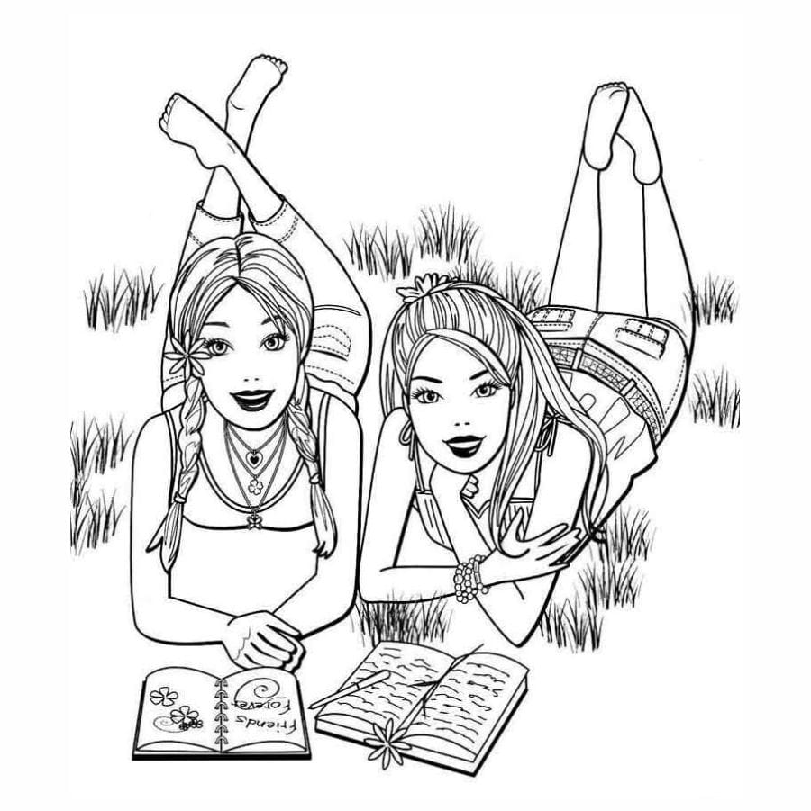 Barbie reading a book coloring page