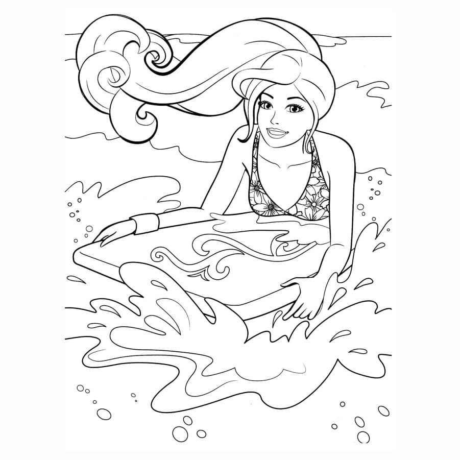 Barbie surfing coloring page