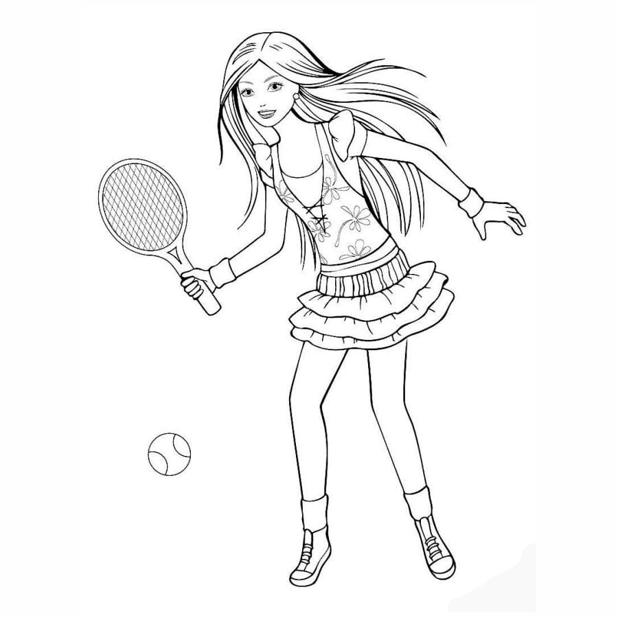 Barbie playing tennis coloring page