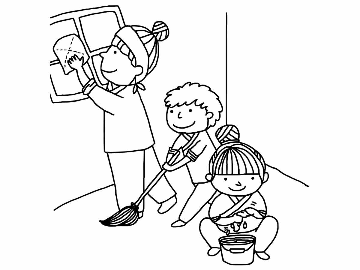 Boy cleaning floor coloring page