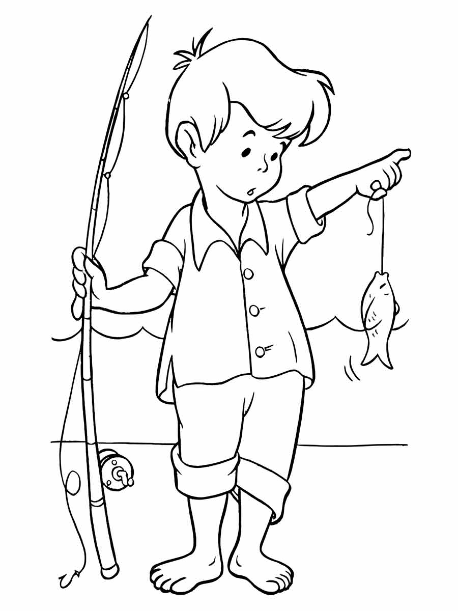 Boy fishing coloring page