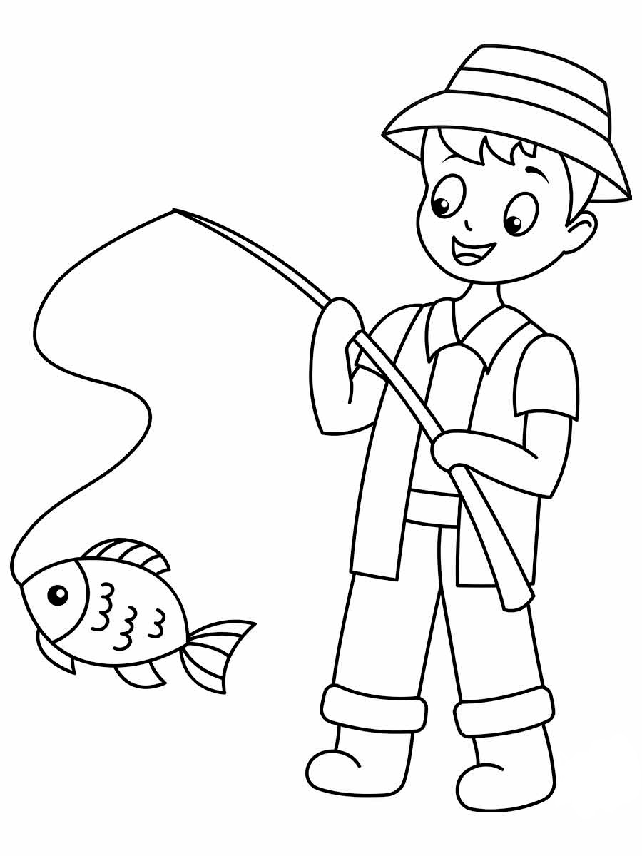 Boy fishing fish coloring page