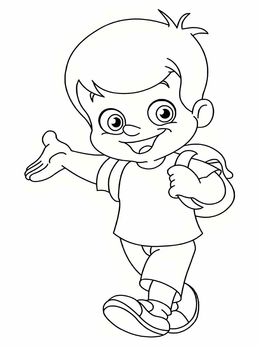 Boy going to school coloring page