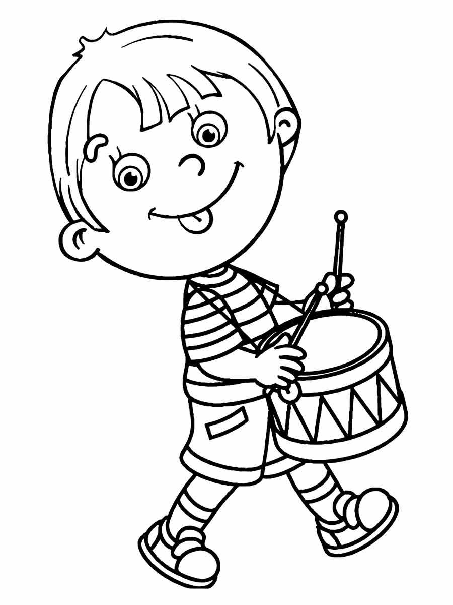 Boy playing drum coloring page